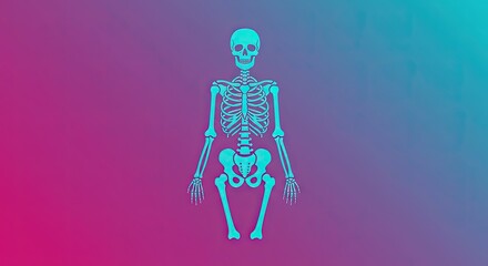 Cyan skeleton against a magenta to teal gradient background