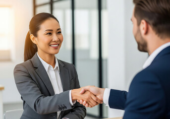Diverse Business Professionals Shaking Hands in Modern Office