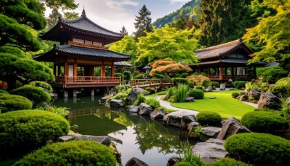 Fototapeta premium Peaceful Japanese garden with serene water features