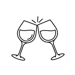Vector art of vector illustration of two wine glasses toasting each other in a simple and elegant line art style for celebration