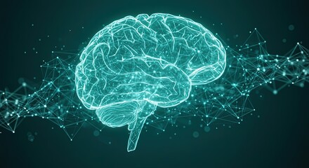 Glowing brain with interconnected nodes on dark background