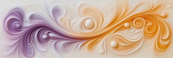 Abstract Swirls in Lavender and Orange Featuring Decorative Art with Delicate Curlicues on White