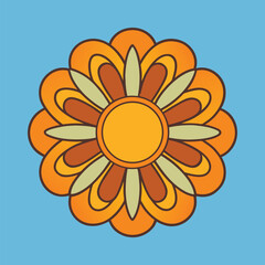 Retro flower graphic with orange and tan petals floral