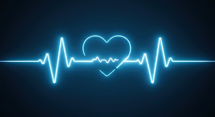 Heartbeat line graphic with a heart shape in blue neon