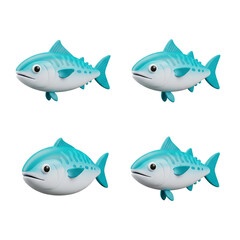 Fototapeta premium Four adorable teal fish shaped balloons on a white background