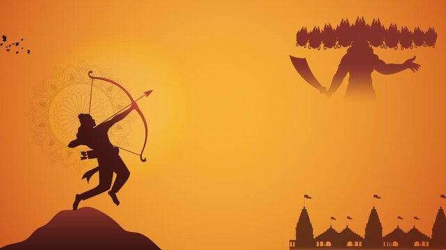 Dussehra Festival Rama and Ravana Silhouette Motion Background