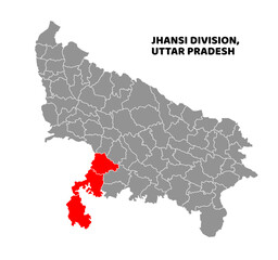 Obraz premium Jhansi Division Highlighted in Uttar Pradesh State Map of India