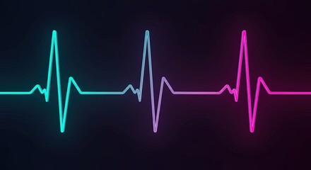 Neon heartbeat line on a dark background
