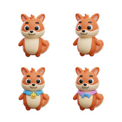 Obraz premium Four adorable cartoon squirrels with different neck accessories