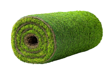 Green artificial grass roll for landscaping and garden design synthetic turf for lawns and on transparent background