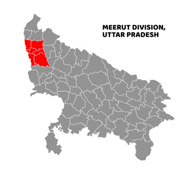 Meerut Division Highlighted in Uttar Pradesh State Map of India