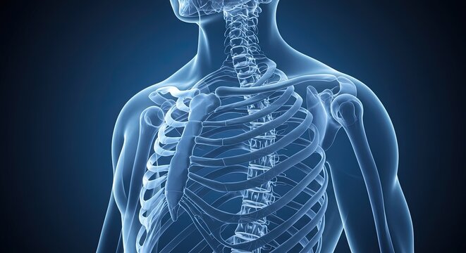 Xray of a human chest and shoulder bones