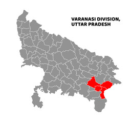 Varanasi Division Highlighted in Uttar Pradesh State Map of India