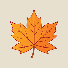 Orange maple leaf with red outline on beige background