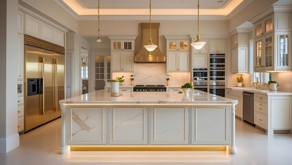 Luxury Marble Kitchen Interior with Gold Accents and High-End Design