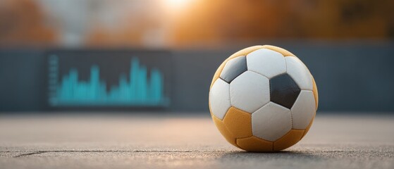 Professional soccer ball with dynamic data graphs for youth sports analytics and coaching tools modern fitness analysis for confident game strategy content