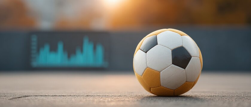 Professional soccer ball with dynamic data graphs for youth sports analytics and coaching tools modern fitness analysis for confident game strategy content