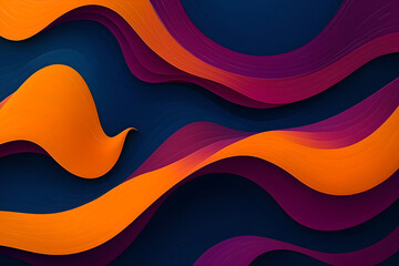 A Captivating Underwater-Themed Abstract Wallpaper Featuring Flowing, Wave-Like Shapes in Vibrant Shades of Orange, Magenta and Navy Colors