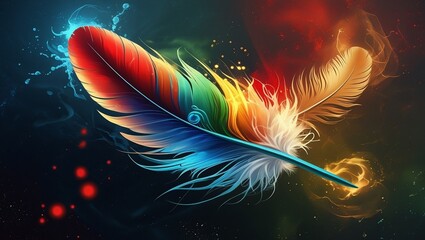 Abstract feathers background, Colorful bird feathers as a background. Close-up image.