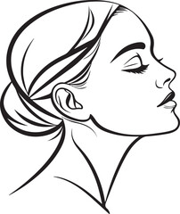 Elegant Woman Face Line Art with Leaves – Minimalist Black and White Botanical Portrait Illustration


