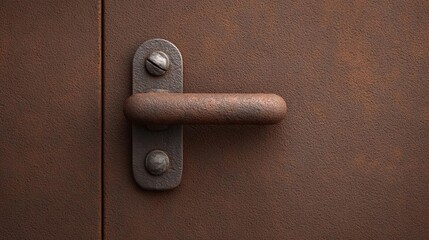 Obraz premium Rusty door handle on an old metal surface, showcasing vintage design.