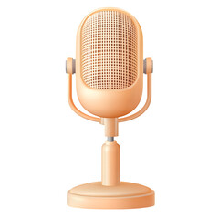 Peach-beige microphone shines against black; vintage texture. Perfect for podcast branding, music posters, and audio production presentations.