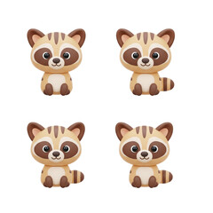 Obraz premium Four adorable cartoon raccoons sitting in different poses