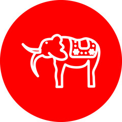 Decorated Elephant Vector Line White Circle Red