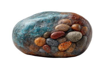 Riverstone Harmony A Mosaic of Earth Tones and Textures Embedded Pebbles Geological Artistry on transparent background