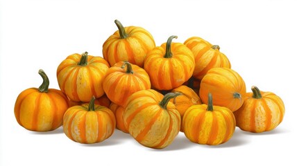 Obraz premium Pile of vibrant mini pumpkins on white background. AI generated
