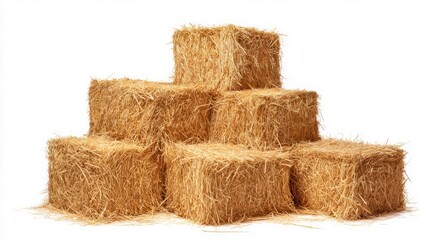 Stacked hay bales on white background. AI generated