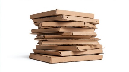 Stack of pizza boxes on white background. AI generated