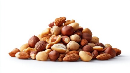 Obraz premium Mixed nuts heap on white background. AI generated