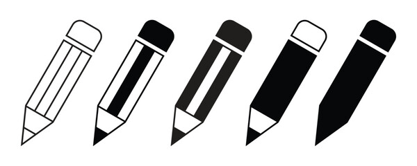 Pencil Icon Set in Outline and Solid Styles for Design and UI