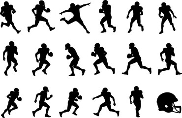 American Football Player Silhouettes in Action"