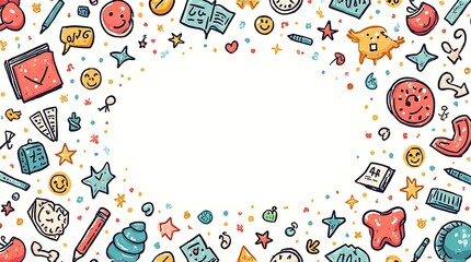 Whimsical Doodle Border: Colorful Back to School Design with Central Copy Space