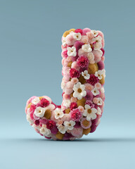 Delicate pink and white flowers form decorative letter J arrangement.