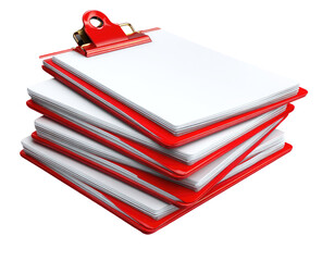 Stack of red clipboard with blank white papers