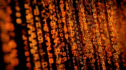 Glowing numeric matrix in amber tones. Artificial intelligence image