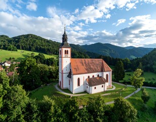 Picturesque church nestled in valley