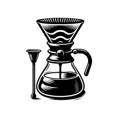 Vintage pour over coffee maker with filter and dripping coffee