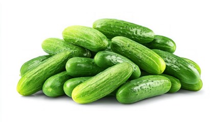 Fresh cucumbers piled on white background. Artificial intelligence image