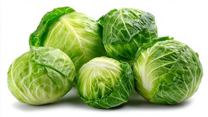 Fototapeta premium Vibrant green cabbages on white background. Artificial intelligence image