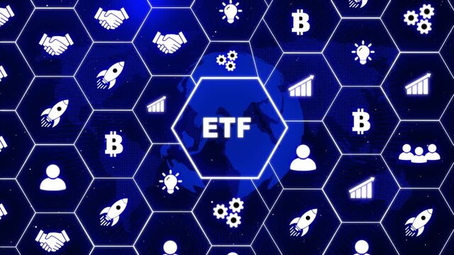 
Exchange the traded fund stock market trading investment financial concept. ETF ,glowing connections in different places on the map...
