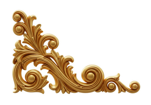 Ornate golden corner scrollwork isolated on transparent background