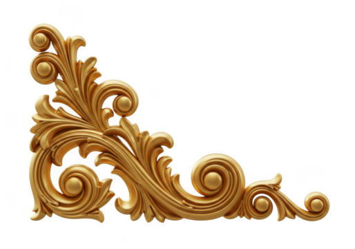 Ornate golden corner scrollwork isolated on transparent background