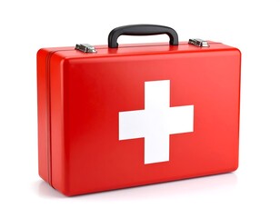 Obraz premium Red first-aid kit against white background