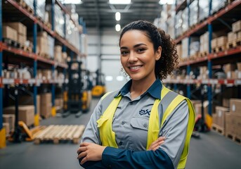 Young Mixed Race Female Worker Posing in a Warehouse Environment