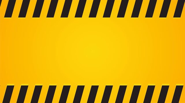 Bright yellow background bordered by black hazard stripes on the top and bottom, creating a caution or warning frame. 