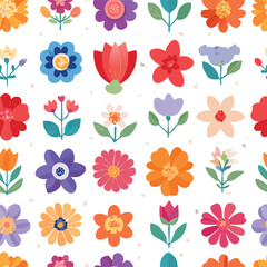 Bright Colorful Playful Botanical Icons Seamless Pattern Illustration